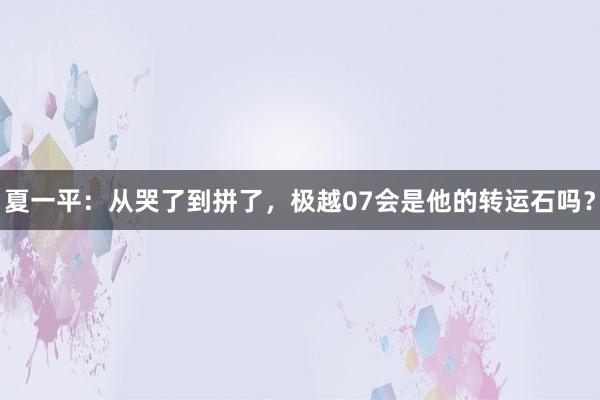 夏一平：从哭了到拼了，极越07会是他的转运石吗？